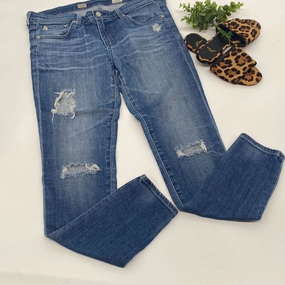 AG Legging‎ Ankle Super Skinny Ankle Jeans Distressed Blue Southgate Size 30 - Picture 2 of 15